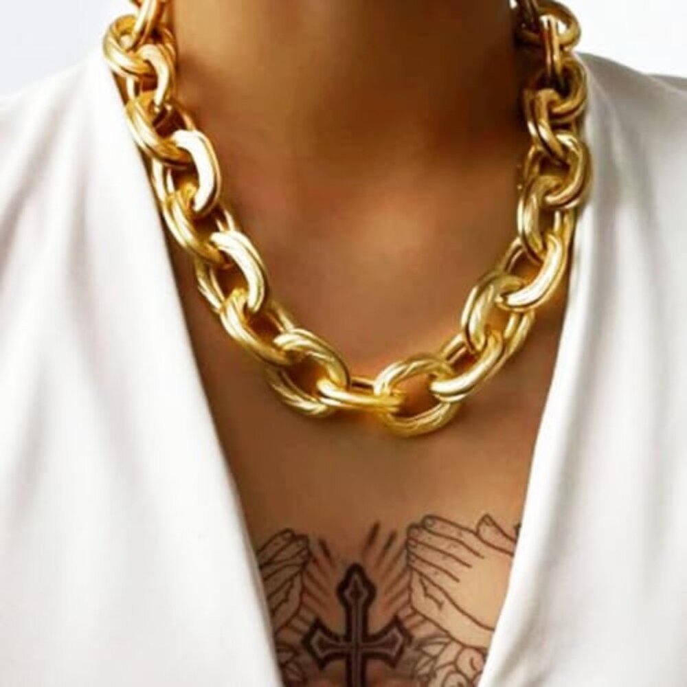 Chunky Gold Choker Necklace Cuban Link Large Chain Necklaces for Women